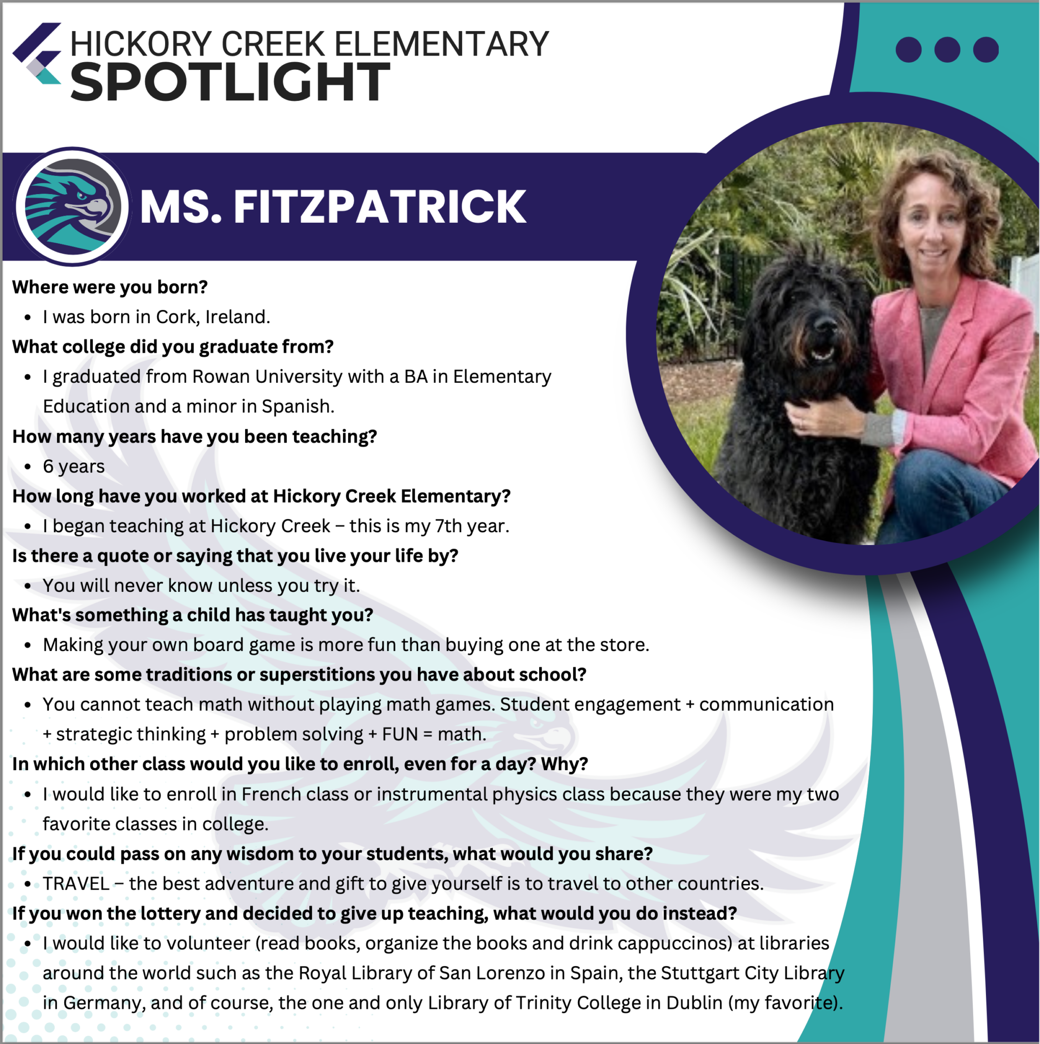 Ms. Fitzpatrick HCES Spotlight – Hickory Creek Elementary School
